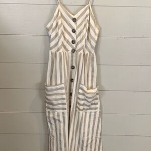 Japna cotton Striped Beige and White Button-Down Dress Prairie natural style